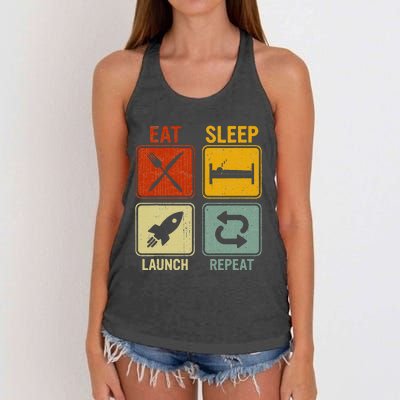 Sarcastic Retro Design Eat Sleep Launch Repeat Women's Knotted Racerback Tank