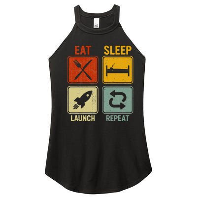 Sarcastic Retro Design Eat Sleep Launch Repeat Women’s Perfect Tri Rocker Tank