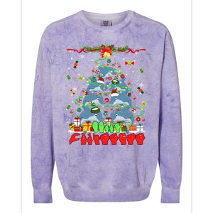 Santa Reindeer Dolphins Xmas Tree Hands Sign Language Gift Colorblast Crewneck Sweatshirt