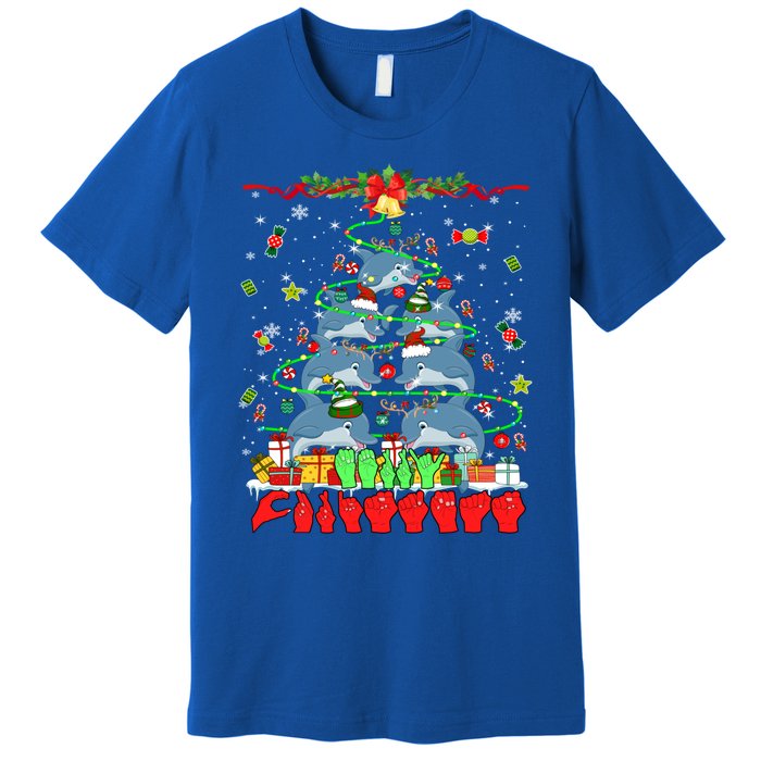 Santa Reindeer Dolphins Xmas Tree Hands Sign Language Gift Premium T-Shirt