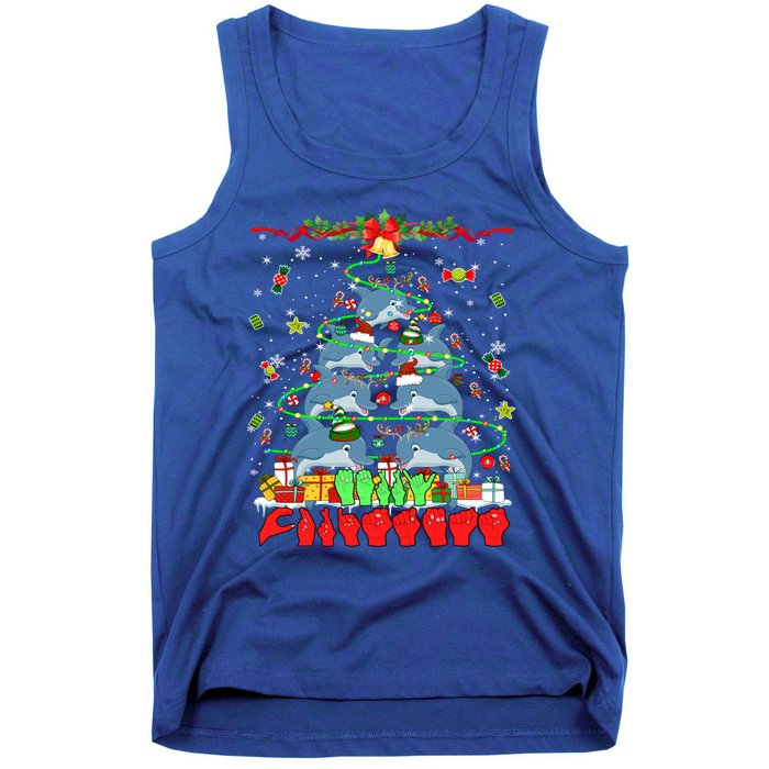 Santa Reindeer Dolphins Xmas Tree Hands Sign Language Gift Tank Top