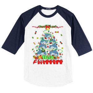 Santa Reindeer Dolphins Xmas Tree Hands Sign Language Gift Baseball Sleeve Shirt