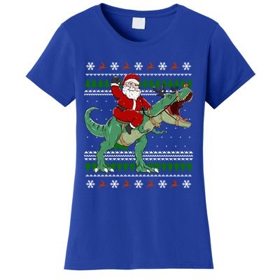 Santa Riding Dino Funny Christmas Ugly Sweater Cool Gift Women's T-Shirt