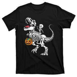 Skeleton Riding Dinosaur Halloween Graphic T-Shirt