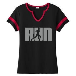 Silhouette Run Design For Runner Marathon Graphic Running Ladies Halftime Notch Neck Tee