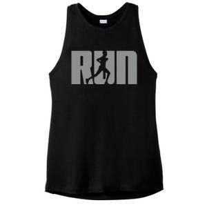 Silhouette Run Design For Runner Marathon Graphic Running Ladies PosiCharge Tri-Blend Wicking Tank