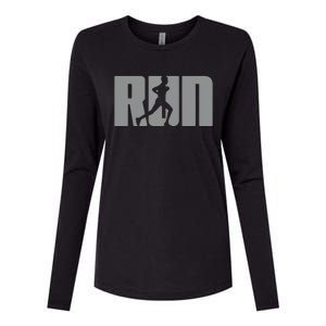 Silhouette Run Design For Runner Marathon Graphic Running Womens Cotton Relaxed Long Sleeve T-Shirt