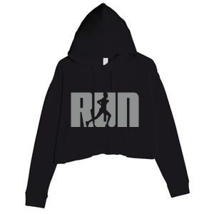 Silhouette Run Design For Runner Marathon Graphic Running Crop Fleece Hoodie