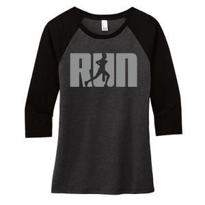 Silhouette Run Design For Runner Marathon Graphic Running Women's Tri-Blend 3/4-Sleeve Raglan Shirt