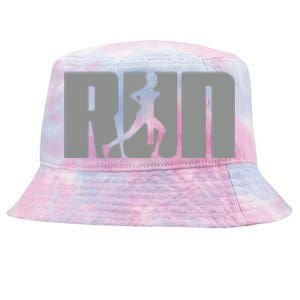 Silhouette Run Design For Runner Marathon Graphic Running Tie-Dyed Bucket Hat