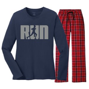 Silhouette Run Design For Runner Marathon Graphic Running Women's Long Sleeve Flannel Pajama Set 