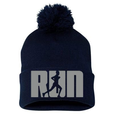 Silhouette Run Design For Runner Marathon Graphic Running Pom Pom 12in Knit Beanie