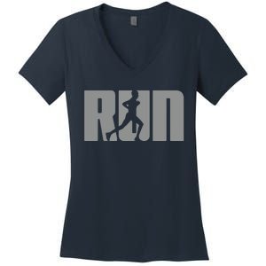 Silhouette Run Design For Runner Marathon Graphic Running Women's V-Neck T-Shirt