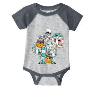 Skeleton Riding Dinosaur T Rex Funny Kids Boy Halloween Infant Baby Jersey Bodysuit