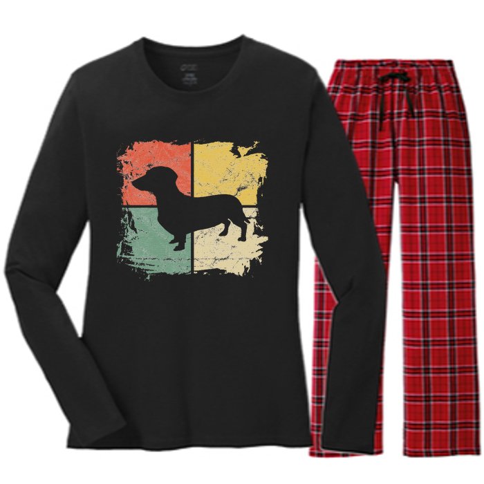 Square Retro Dachshund Owner Gift Dog Parent Dad Doxie Mom Women's Long Sleeve Flannel Pajama Set 