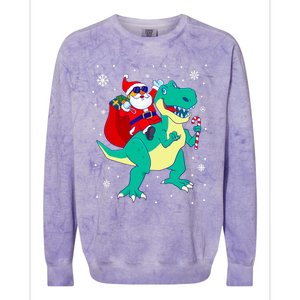 Santa Riding Dinosaur Christmas T Rex Rawr Boy Gift Colorblast Crewneck Sweatshirt