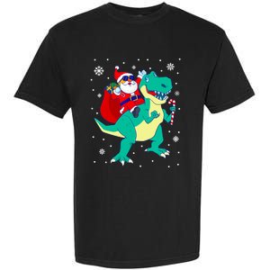 Santa Riding Dinosaur Christmas T Rex Rawr Boy Gift Garment-Dyed Heavyweight T-Shirt