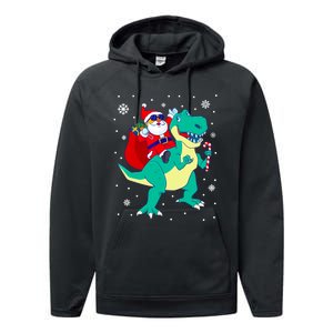 Santa Riding Dinosaur Christmas T Rex Rawr Boy Gift Performance Fleece Hoodie