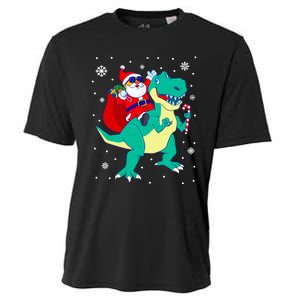 Santa Riding Dinosaur Christmas T Rex Rawr Boy Gift Cooling Performance Crew T-Shirt