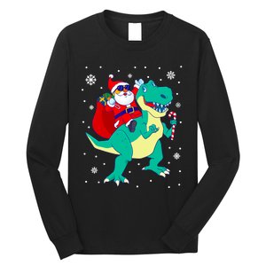 Santa Riding Dinosaur Christmas T Rex Rawr Boy Gift Long Sleeve Shirt