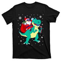 Santa Riding Dinosaur Christmas T Rex Rawr Boy Gift T-Shirt