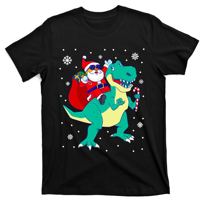 Santa Riding Dinosaur Christmas T Rex Rawr Boy Gift T-Shirt