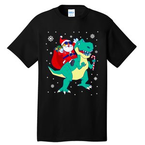 Santa Riding Dinosaur Christmas T Rex Rawr Boy Gift Tall T-Shirt