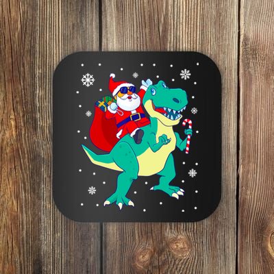 Santa Riding Dinosaur Christmas T Rex Rawr Boy Gift Coaster