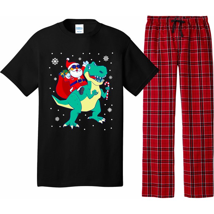 Santa Riding Dinosaur Christmas T Rex Rawr Boy Gift Pajama Set