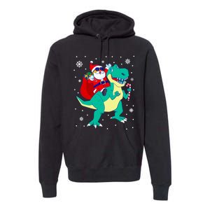 Santa Riding Dinosaur Christmas T Rex Rawr Boy Gift Premium Hoodie