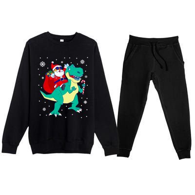 Santa Riding Dinosaur Christmas T Rex Rawr Boy Gift Premium Crewneck Sweatsuit Set