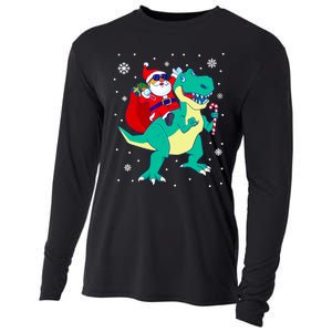 Santa Riding Dinosaur Christmas T Rex Rawr Boy Gift Cooling Performance Long Sleeve Crew