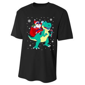 Santa Riding Dinosaur Christmas T Rex Rawr Boy Gift Performance Sprint T-Shirt