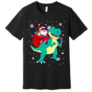 Santa Riding Dinosaur Christmas T Rex Rawr Boy Gift Premium T-Shirt