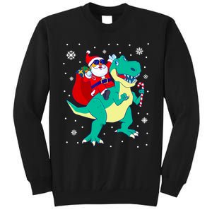 Santa Riding Dinosaur Christmas T Rex Rawr Boy Gift Tall Sweatshirt