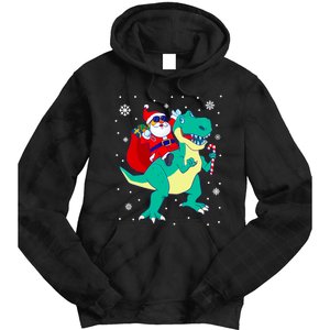 Santa Riding Dinosaur Christmas T Rex Rawr Boy Gift Tie Dye Hoodie