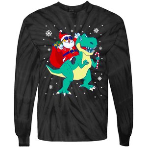 Santa Riding Dinosaur Christmas T Rex Rawr Boy Gift Tie-Dye Long Sleeve Shirt