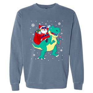 Santa Riding Dinosaur Christmas T Rex Rawr Boy Gift Garment-Dyed Sweatshirt