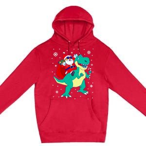 Santa Riding Dinosaur Christmas T Rex Rawr Boy Gift Premium Pullover Hoodie