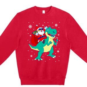 Santa Riding Dinosaur Christmas T Rex Rawr Boy Gift Premium Crewneck Sweatshirt