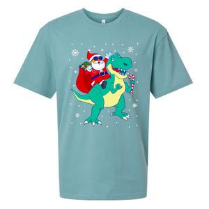 Santa Riding Dinosaur Christmas T Rex Rawr Boy Gift Sueded Cloud Jersey T-Shirt