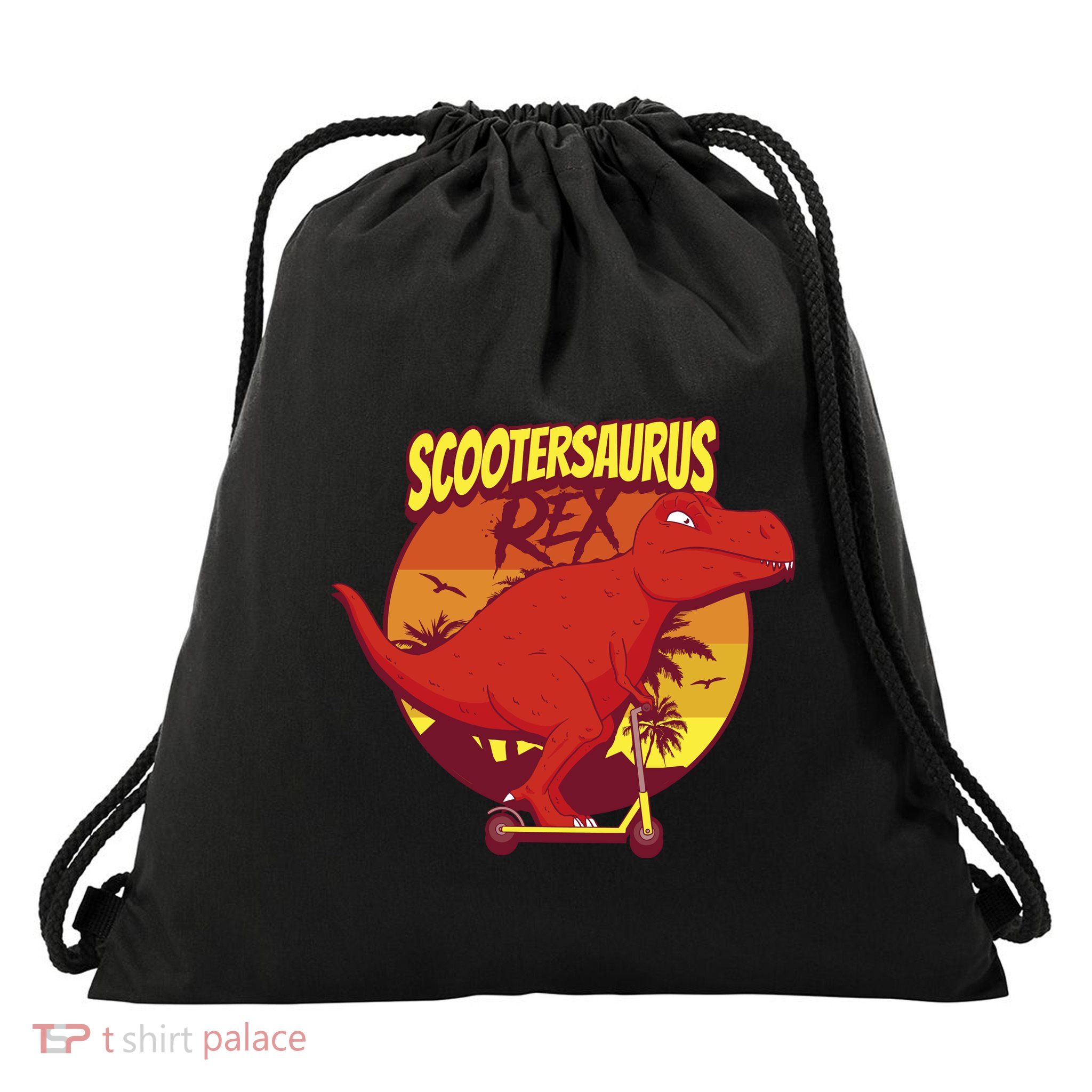 Scootersaurus Rex Dinosaur Drawstring Bag