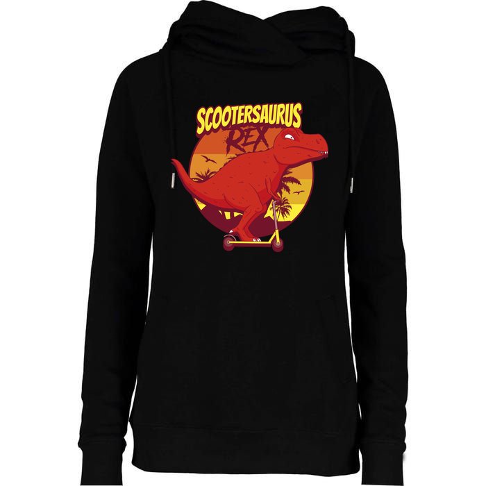 Scootersaurus Rex Dinosaur Womens Funnel Neck Pullover Hood