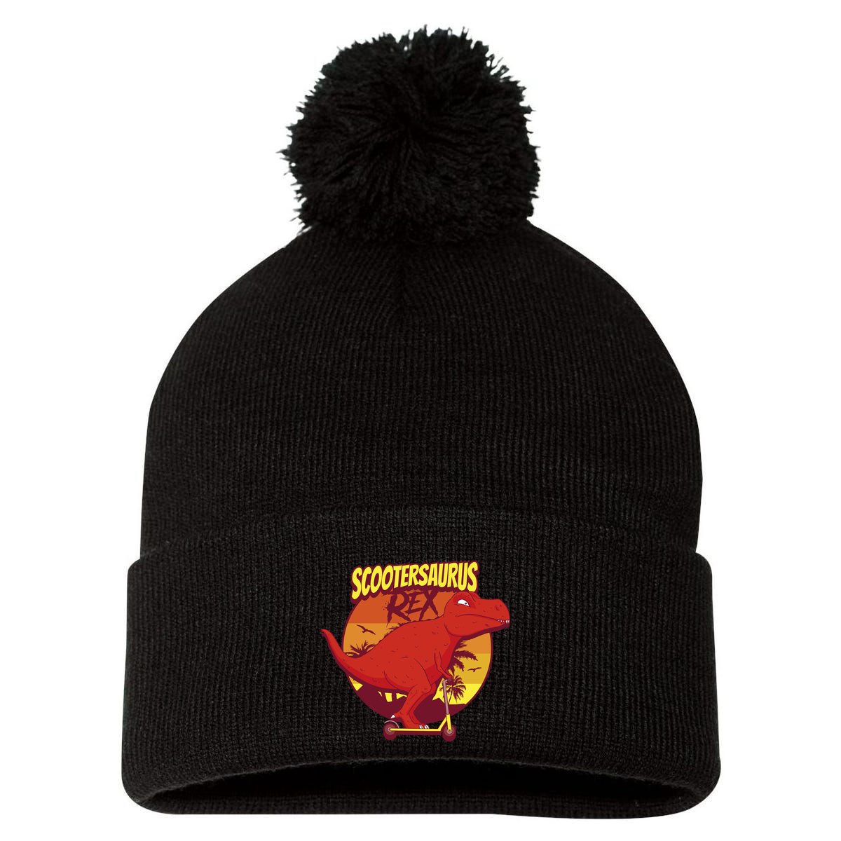 Scootersaurus Rex Dinosaur Pom Pom 12in Knit Beanie
