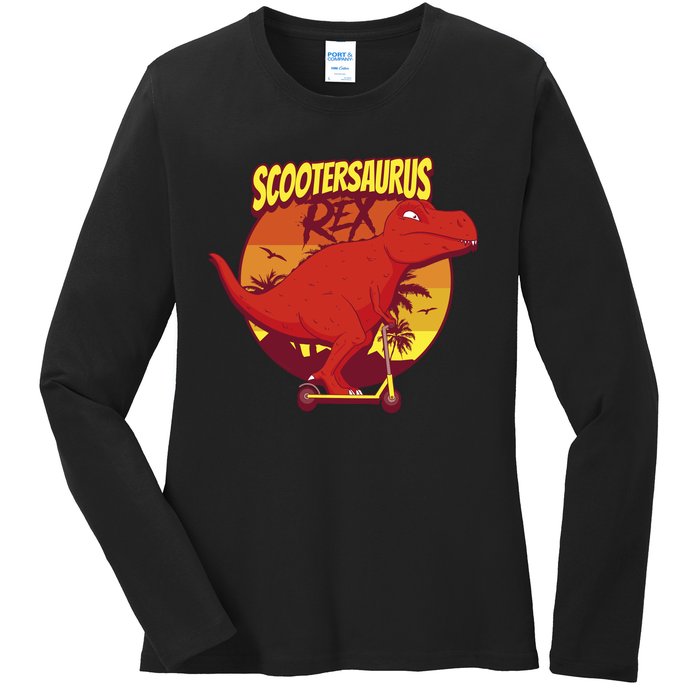 Scootersaurus Rex Dinosaur Ladies Long Sleeve Shirt