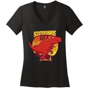 Scootersaurus Rex Dinosaur Women's V-Neck T-Shirt