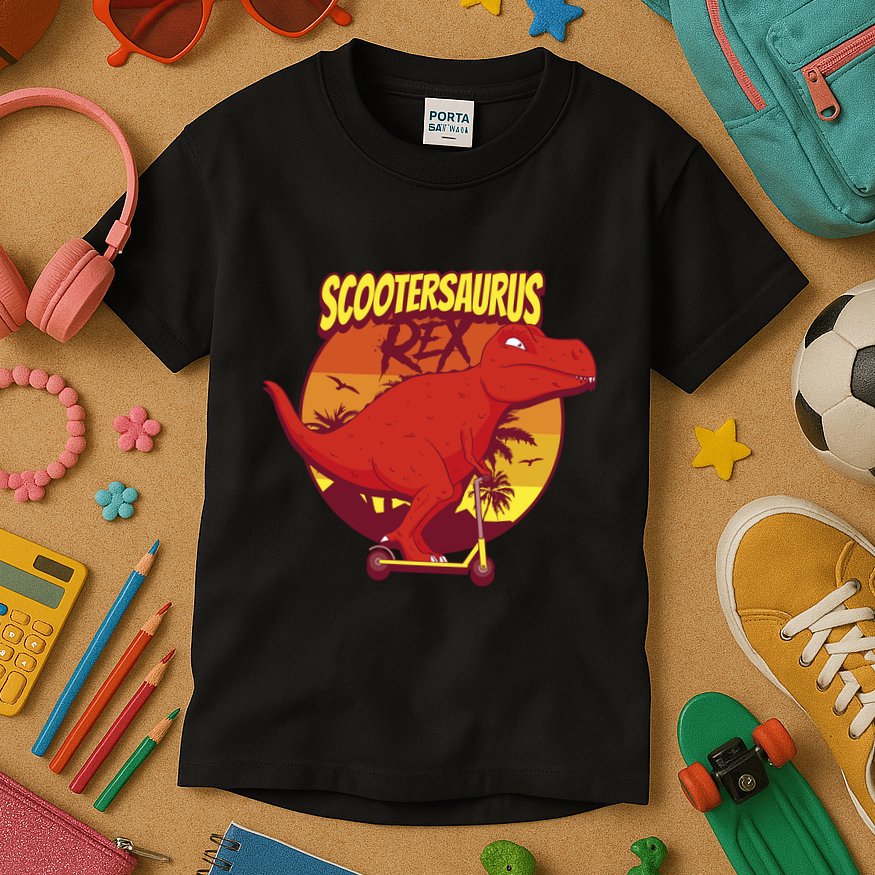 Scootersaurus Rex Dinosaur Kids T-Shirt