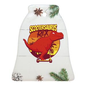 Scootersaurus Rex Dinosaur Ceramic Bell Ornament