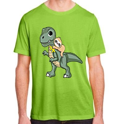 Sloth Riding Dinosaur Autism Awareness Cute Trex Puzzle Gift Adult ChromaSoft Performance T-Shirt