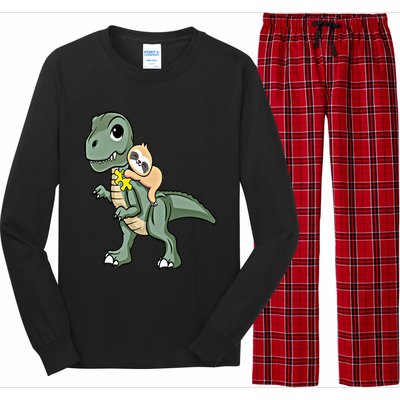 Sloth Riding Dinosaur Autism Awareness Cute Trex Puzzle Gift Long Sleeve Pajama Set